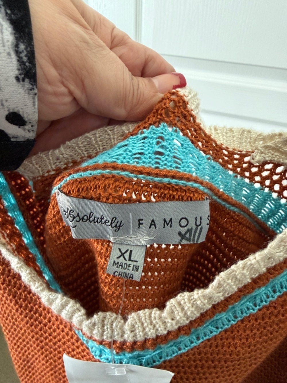 Y2K Rust Crochet Tank Dress with Cream & Turquoise Trim - Picture 3 of 5